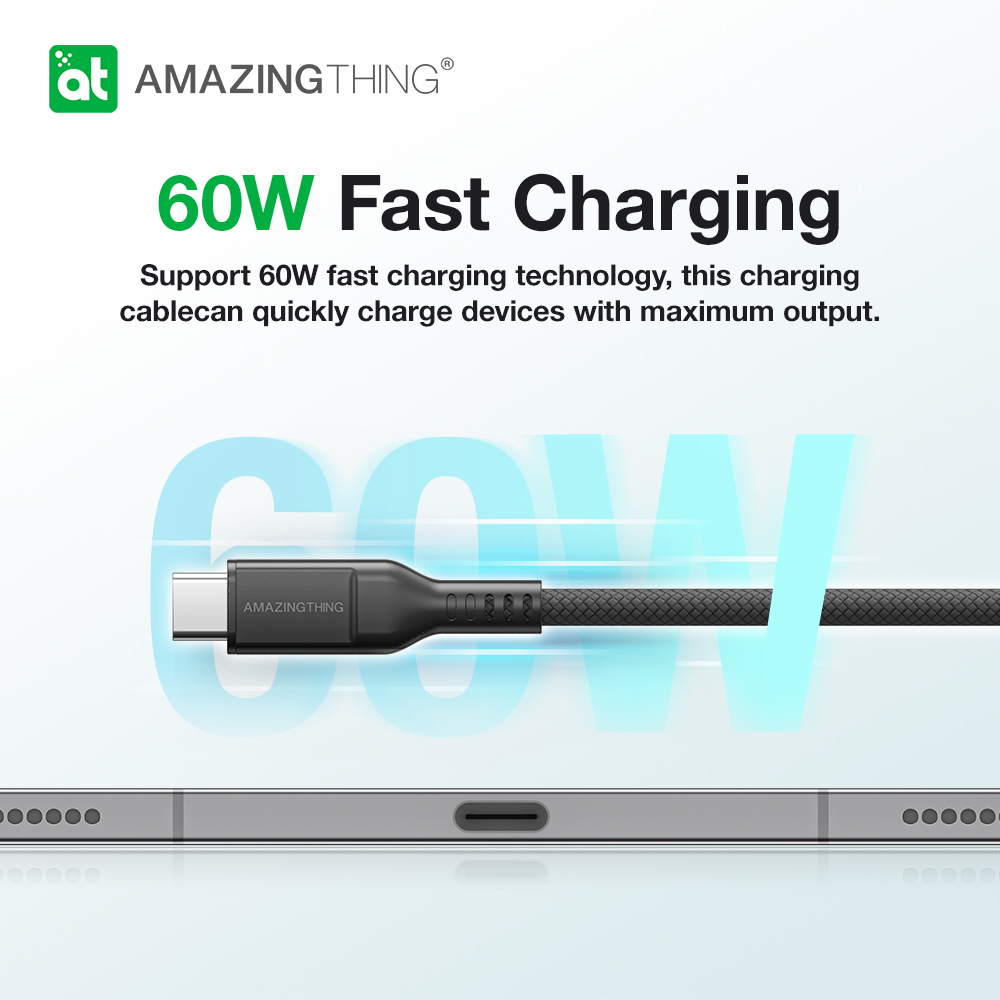Кабель AmazingThing Thunder Pro USB-C to USB-C 60W (2.1m) Black (CCC210MTHBK) фото кабеля