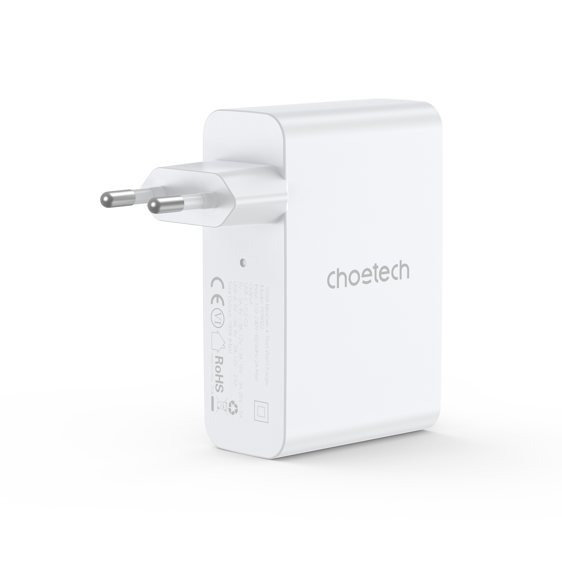 Мережевий зарядний пристрій Choetech GaN PD 100W 4 Ports 3*USB-C+A Wall Charger White (PD9002) - фото сетевого зарядного устройства