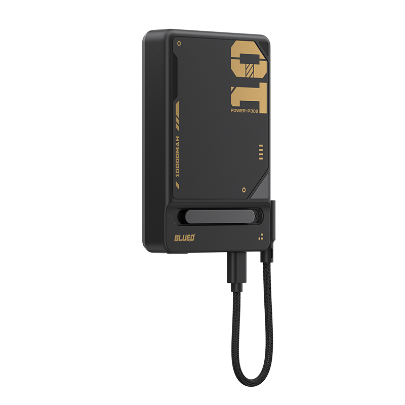Дополнительная внешняя батарея Blue MF Stand Magnetic Wireless Powerbank (BUILT-IN CABLE) 10000 mAh Black (P008-BLK) – подробное изображение повербанка