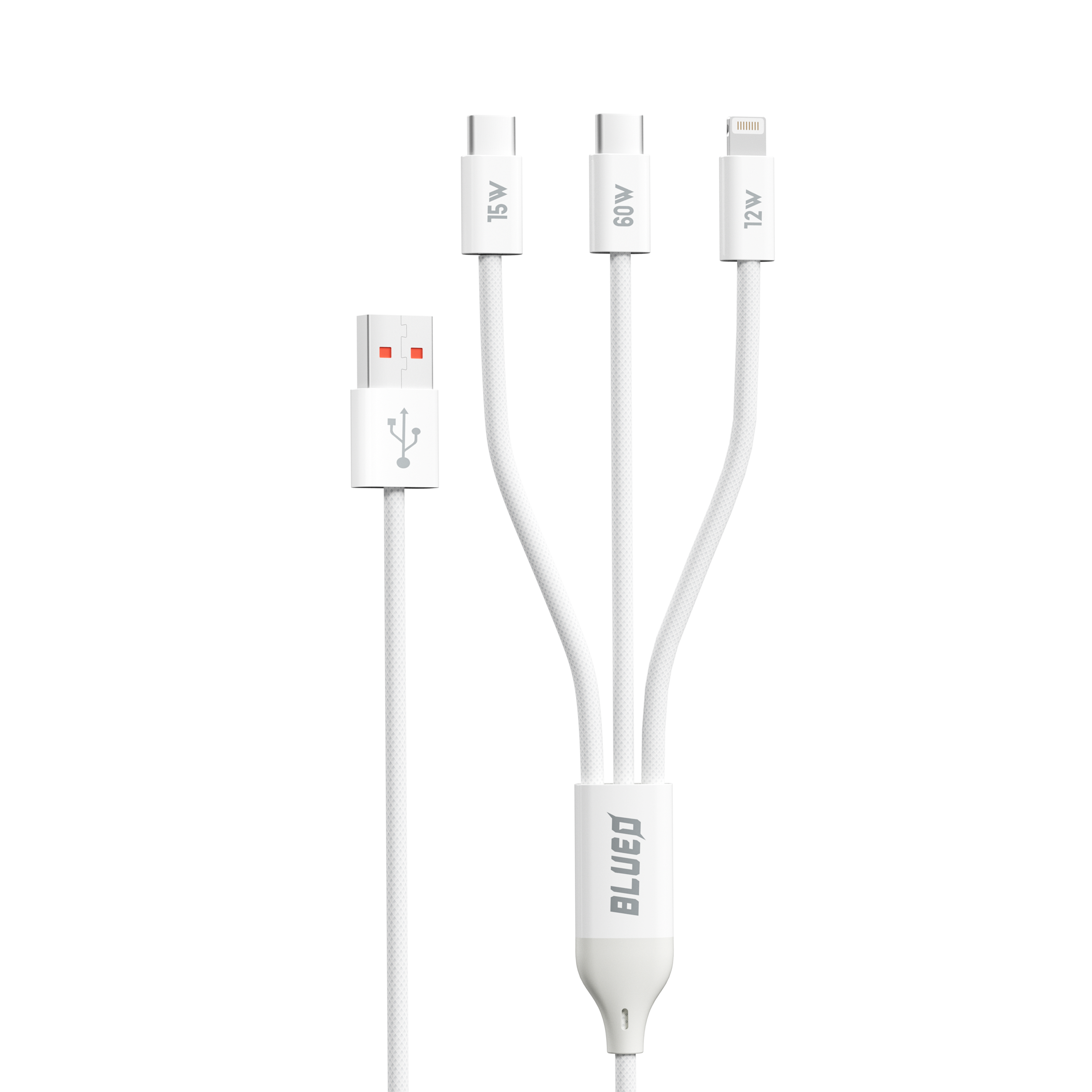 Blueo 3 in 1 Braided Fast Charging Data Cable (60W)White