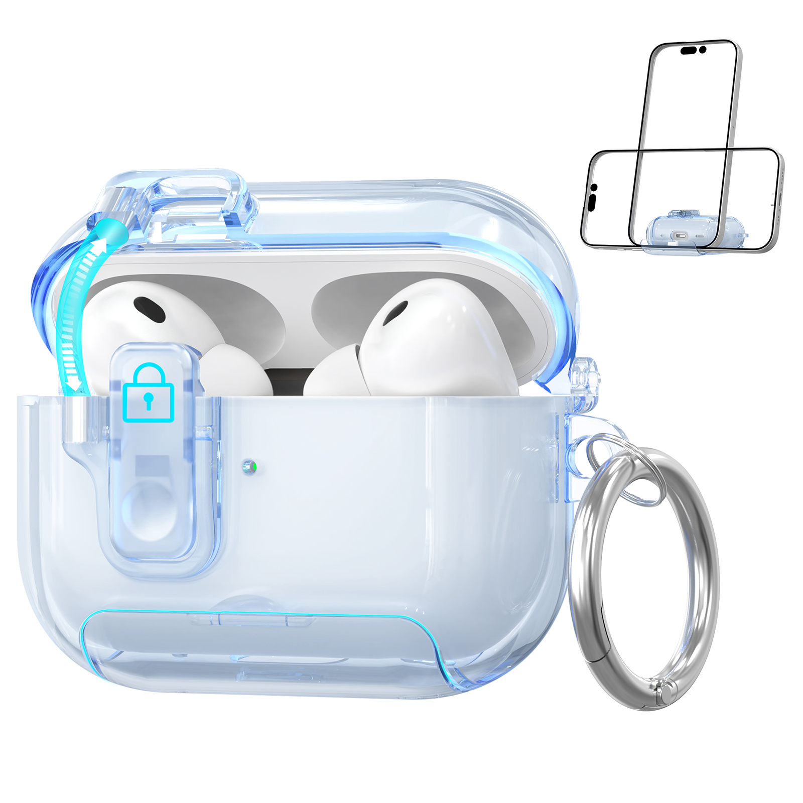 AhaStyle Easy Switch Button TPU Case для Airpods Pro 3 Transparent Blue