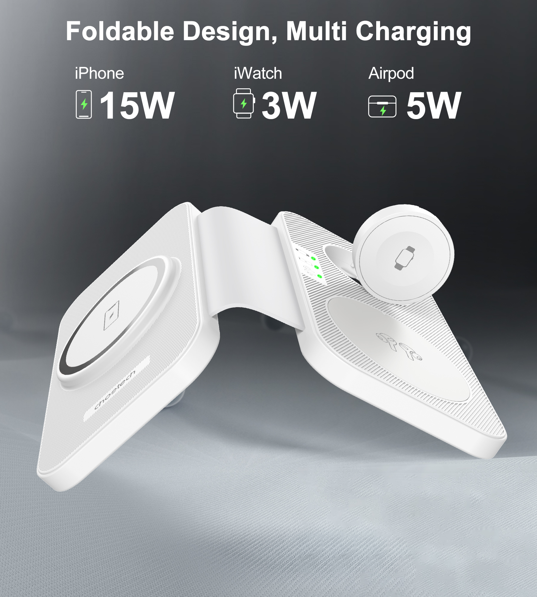 Бездротовий зарядний пристрій Бездротовий зарядний пристрій Choetech 3 in 1 Foldable Travel Charger Pad White (T616-F-BK)