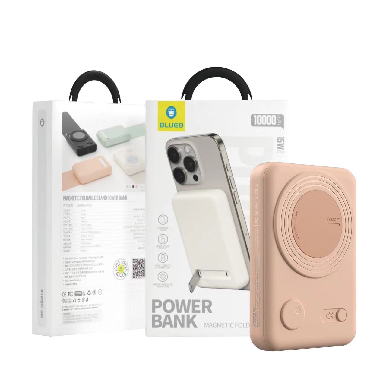 Дополнительная внешняя батарея Blueo Wireless Powerbank with Stand 10000 mA Pink (P010PNK(S)) – подробное изображение повербанка