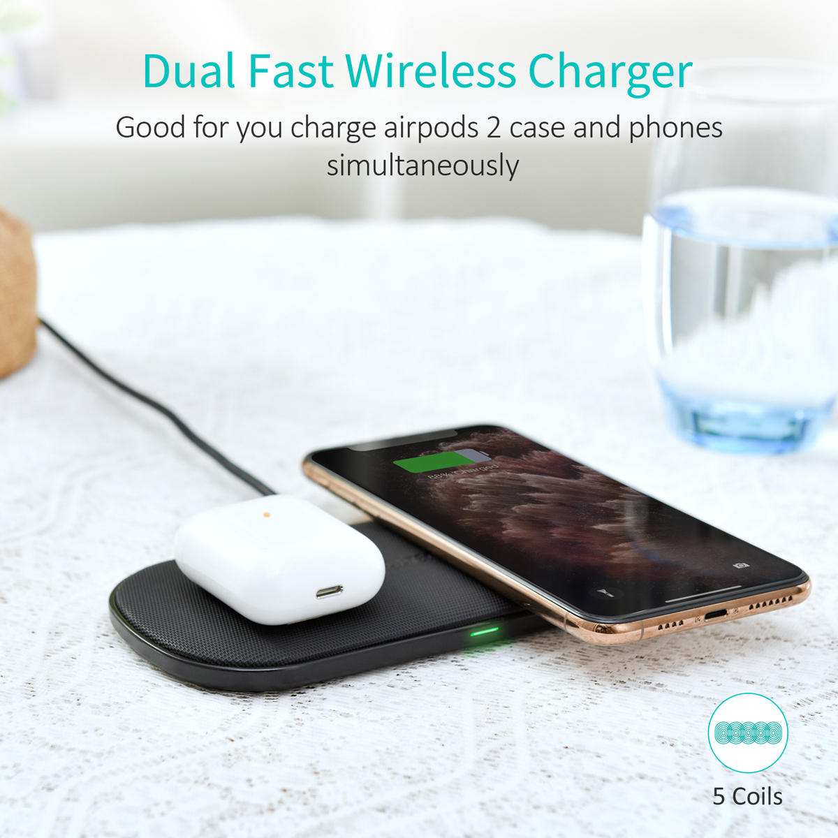Бездротовий зарядний пристрій Бездротовий зарядний пристрій Choetech 5-Coil Dual Fast Wireless Charger (T535-S)