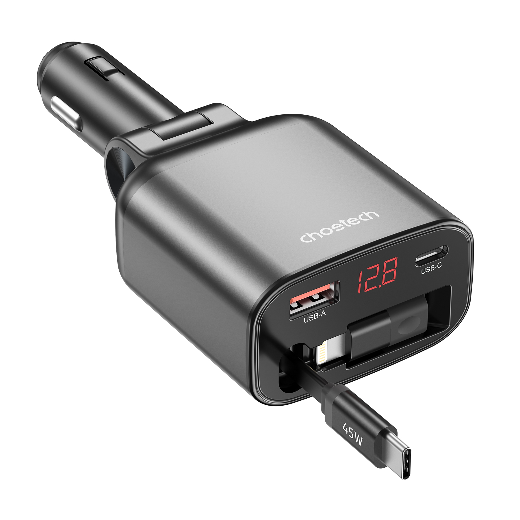 Choetech PD 105W USB-C/USB-A Fast Car Charger з розтяжним кабелем