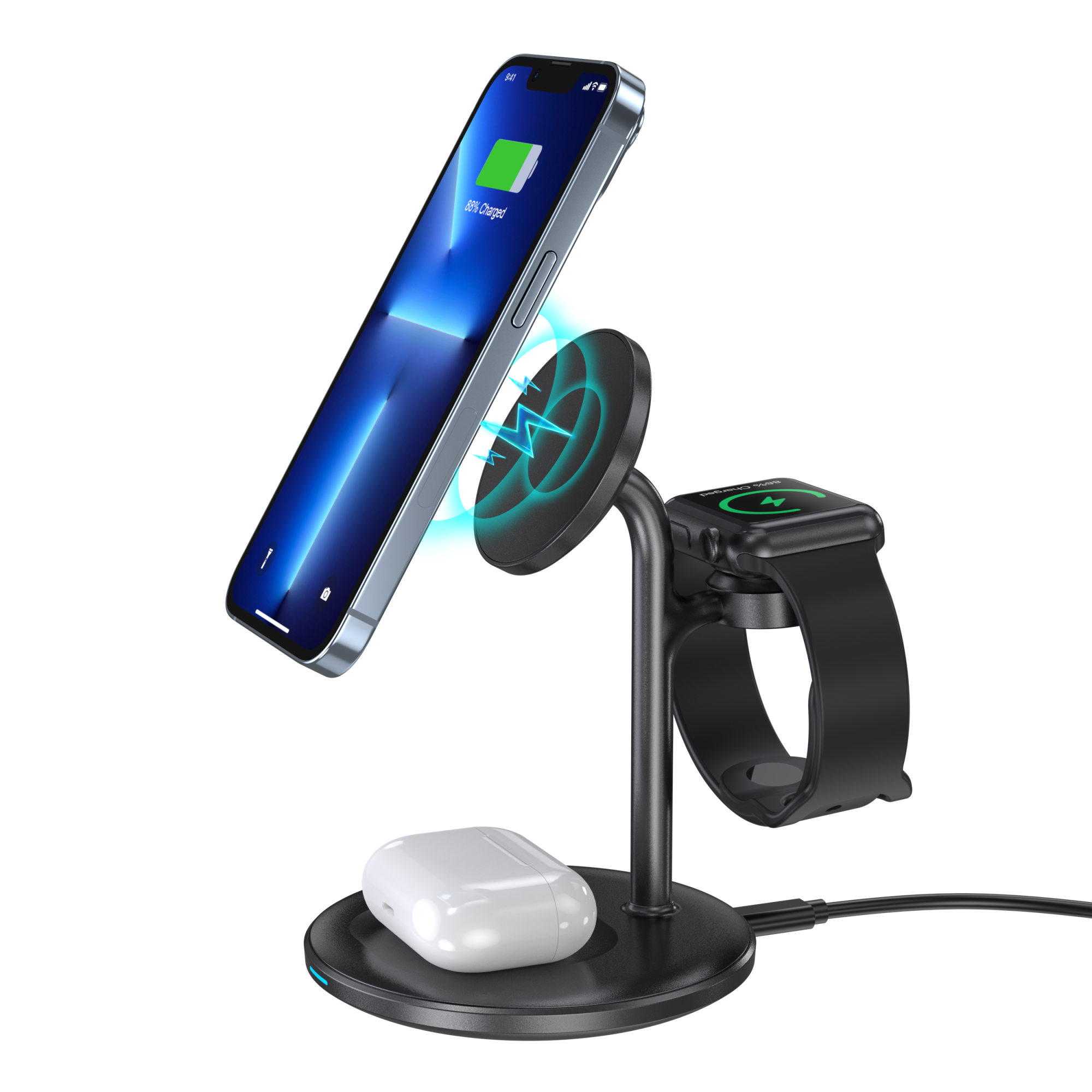 Бездротовий зарядний пристрій Бездротовий зарядний пристрій Choetech Magnetic 3 in 1 Magnetic Wireless Charging Stand Black (T585-F-BK)