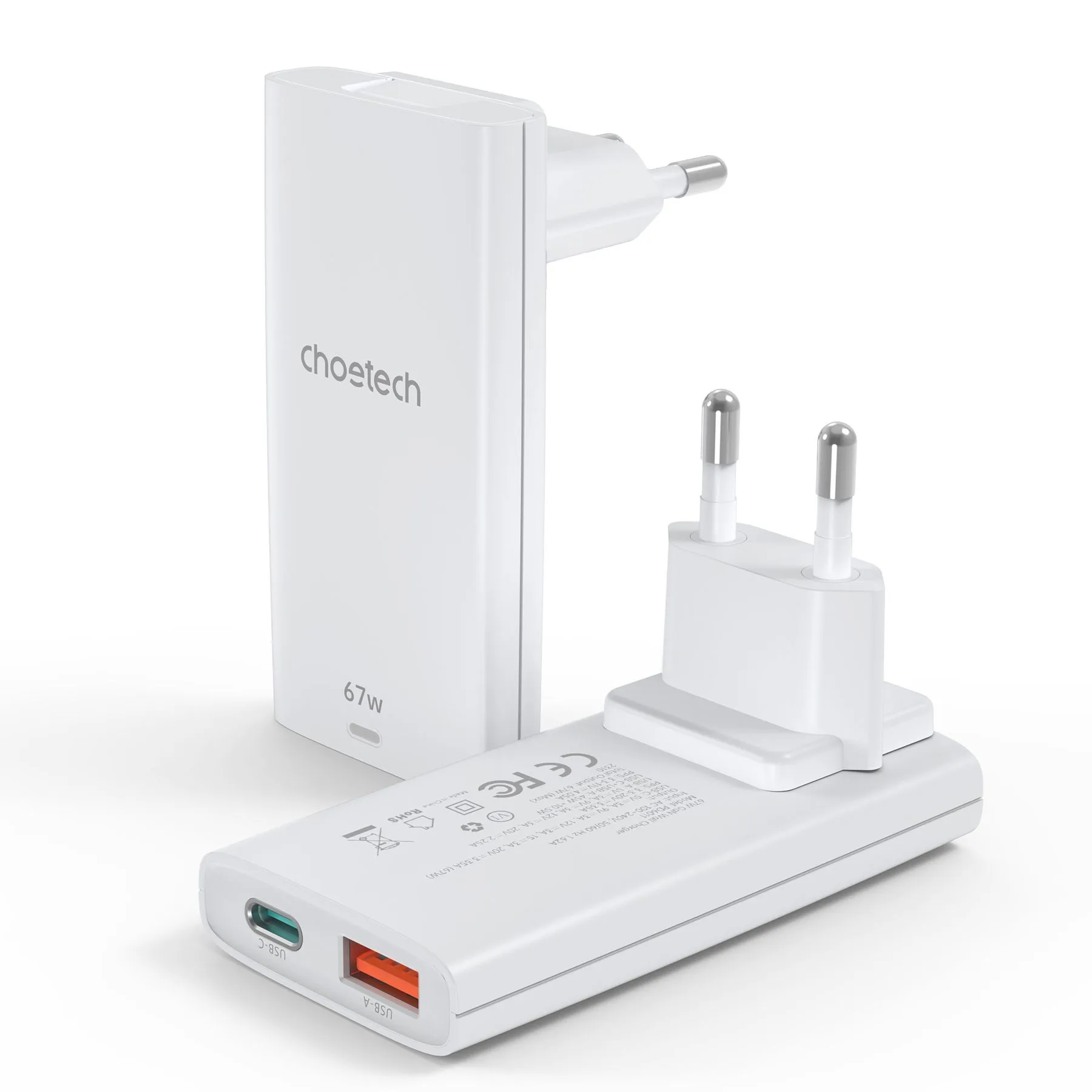 Choetech 65W GaN Ultra thin A+C  Wall Charger White