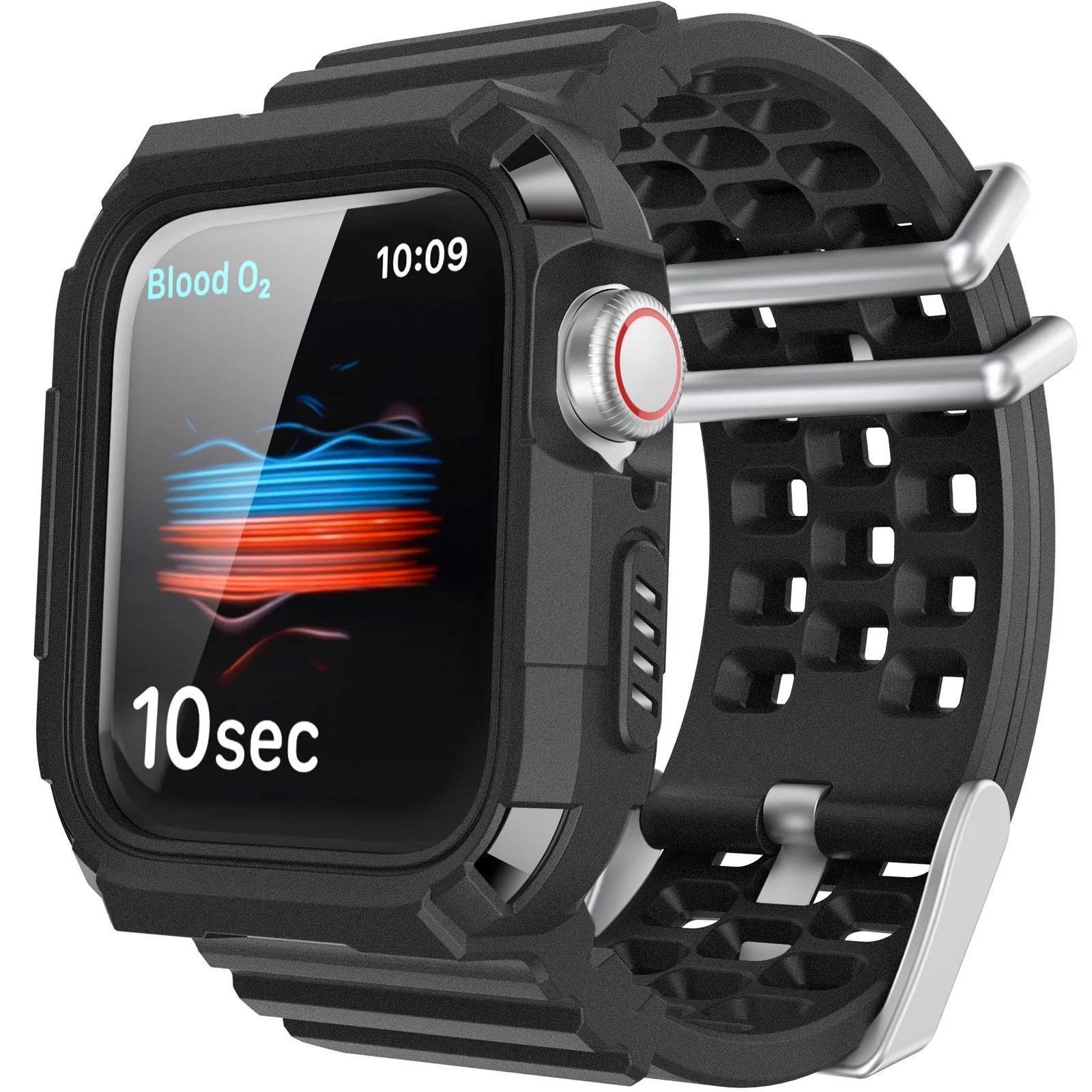 AhaStyle Matte TPU Band with Rugged Bumper Case for Apple Watch 42/44mm Black