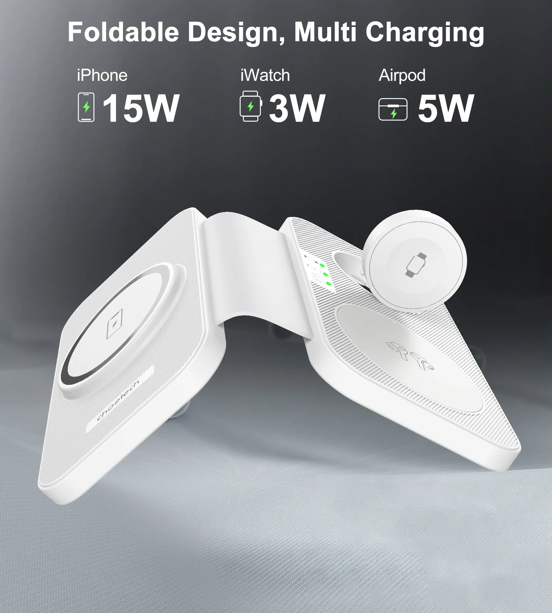 Бездротовий зарядний пристрій Бездротовий зарядний пристрій Choetech 3 in 1 Foldable Travel Charger Pad White (T616-F-BK)