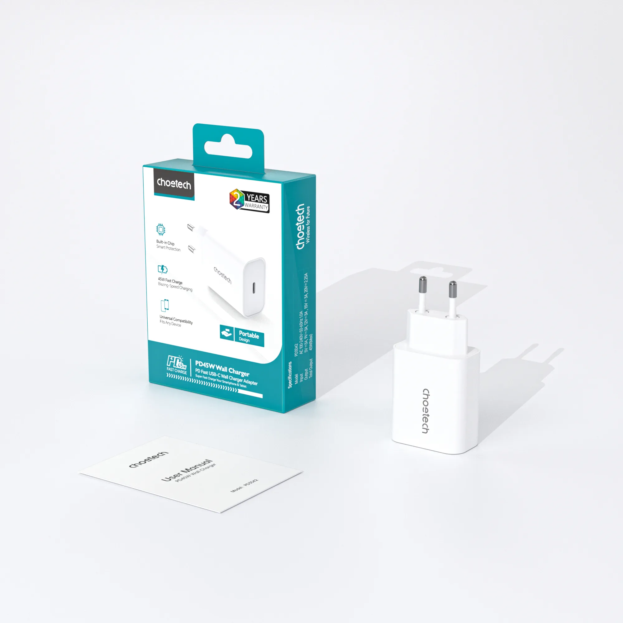 Мережевий зарядний пристрій Choetech USB-C PD 45W Wall Charger White (PD3042) - фото сетевого зарядного устройства