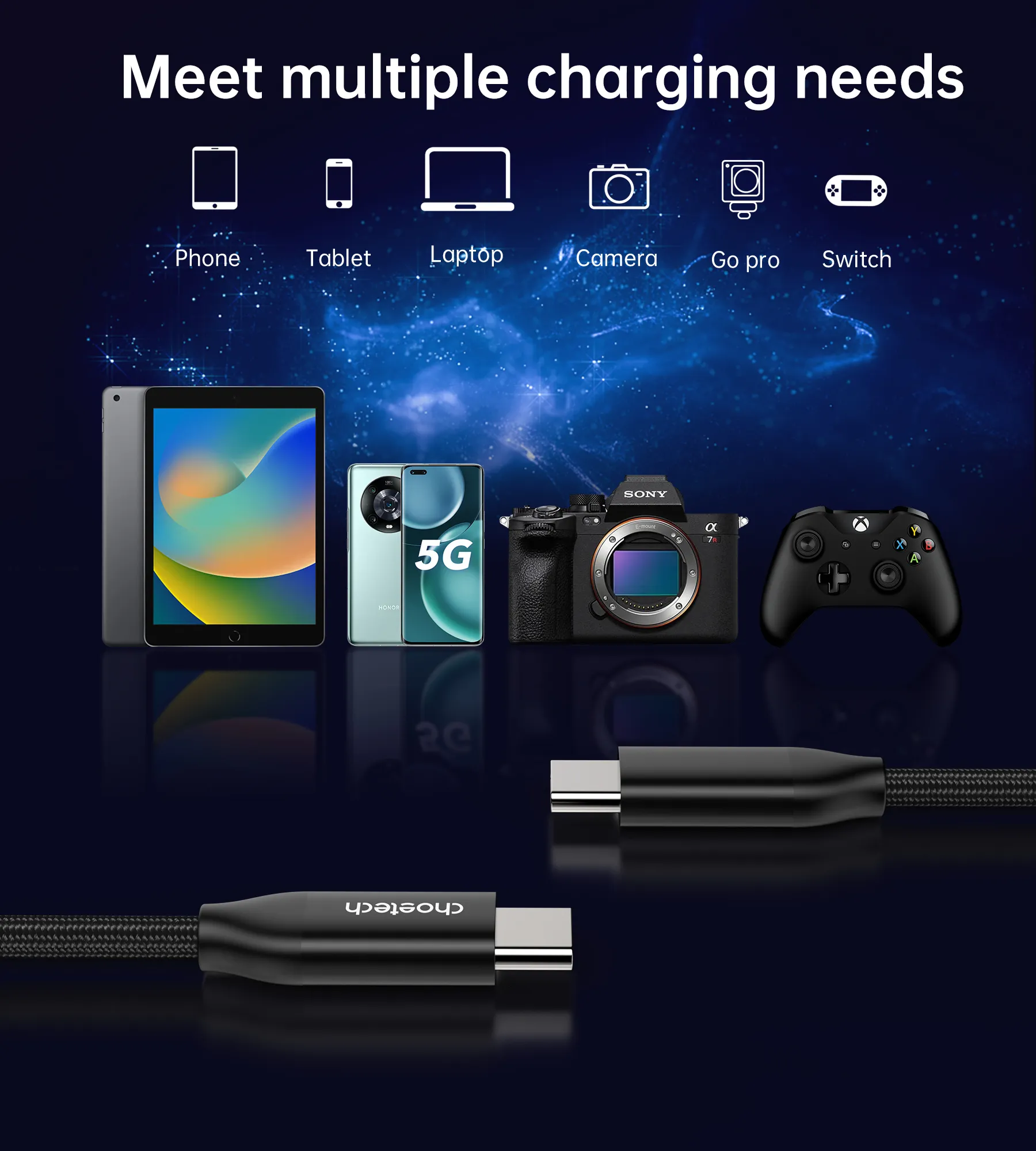 Кабель Choetech USB-C 3.1 240W Cable (2m) Black (XCC-1036) фото кабеля