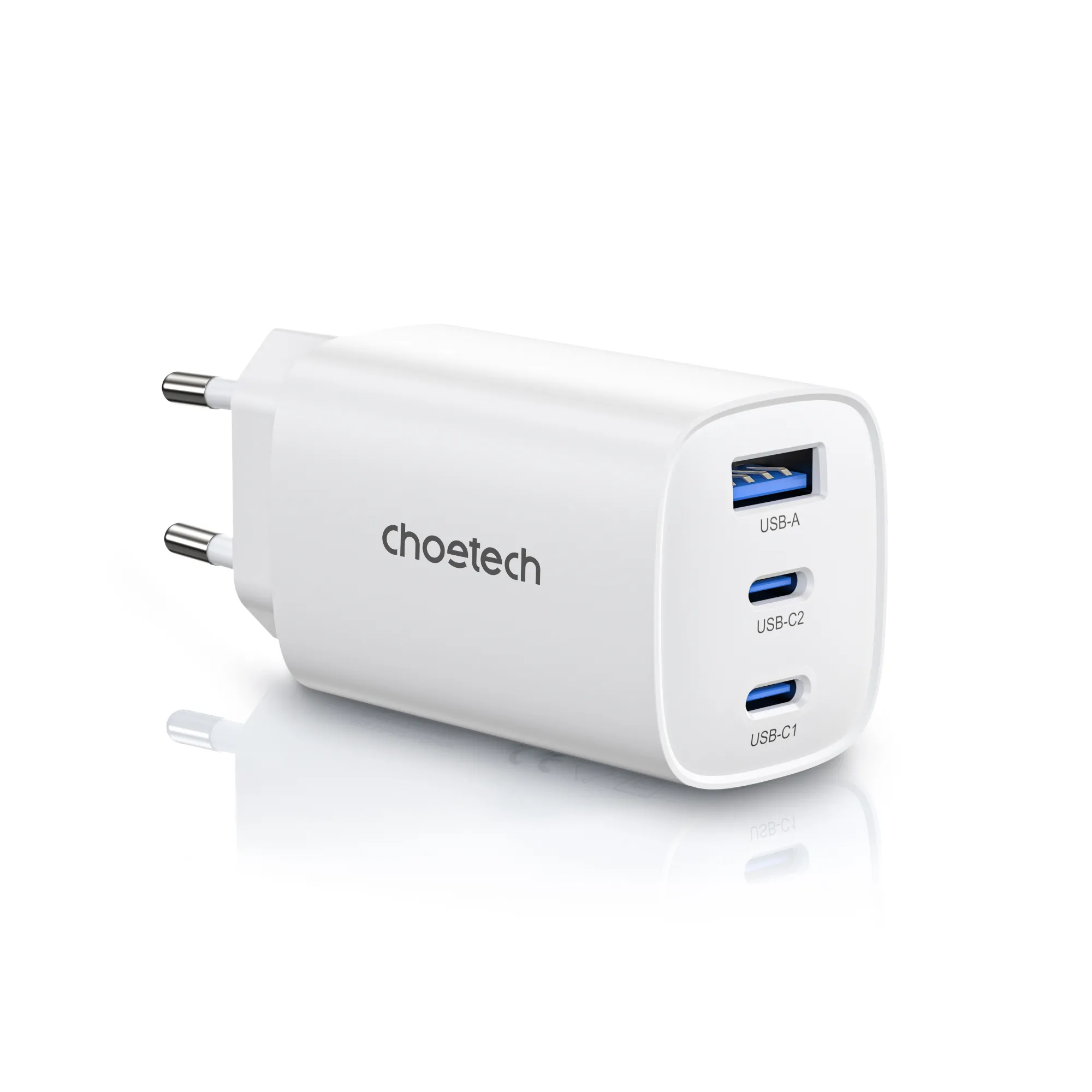 Choetech GaN PD 65W 3Ports 2*USB-C+A Wall Charger¶ White