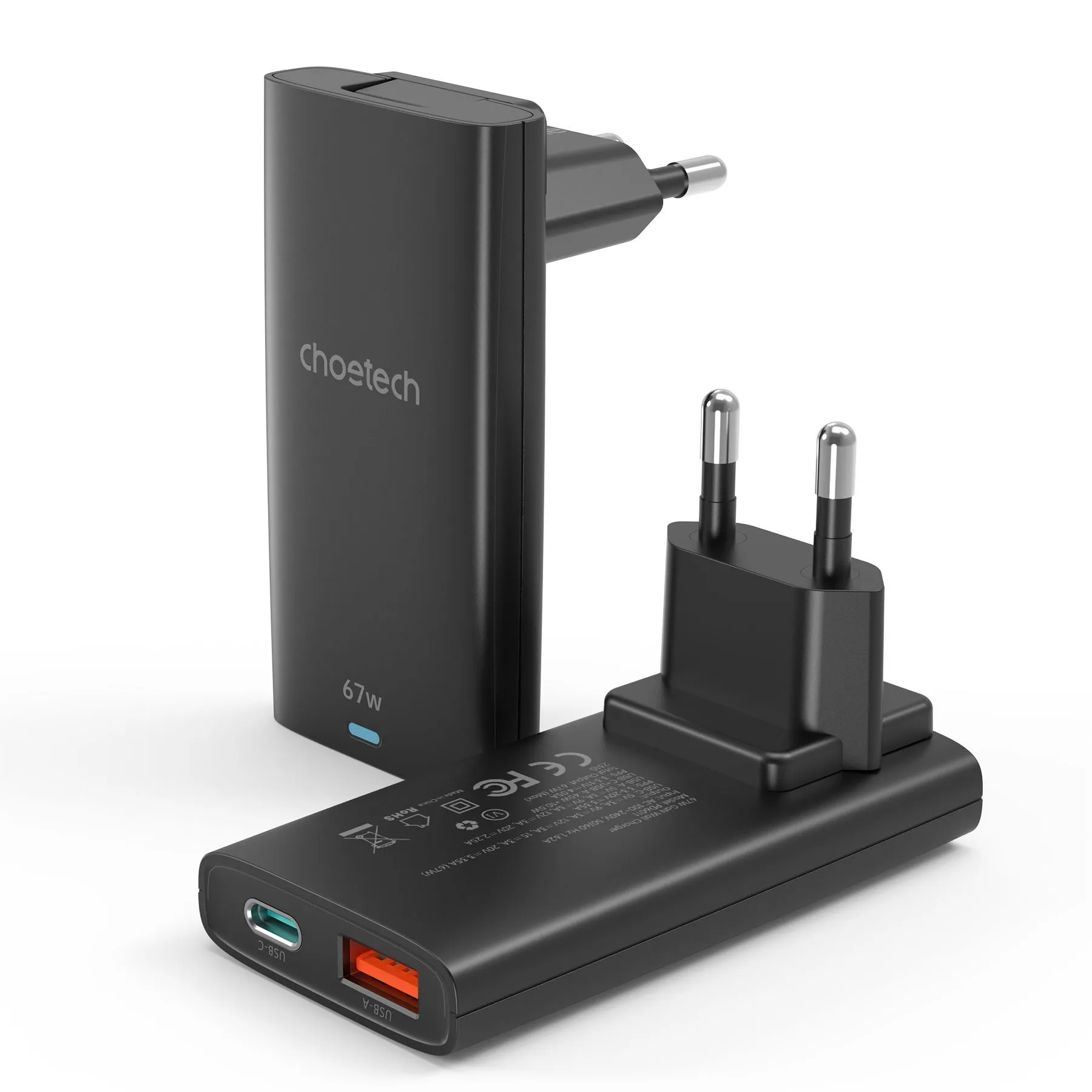 Choetech 65W GaN Ultra thin A+C  Wall Charger Black